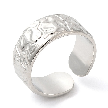 304 Stainless Steel Textured Open Cuff Ring for Women, Stainless Steel Color, Inner Diameter: 17mm