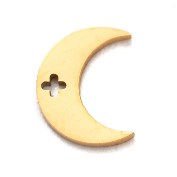 304 Stainless Steel Pendants, Moon with Flower Charm, Golden, 10x8x1mm, Hole: 1.5x1.5mm