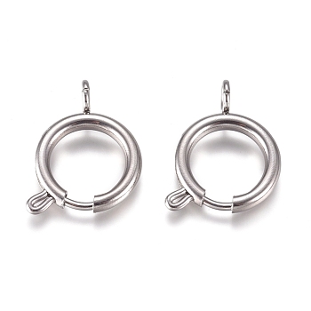 304 Stainless Steel Spring Ring Clasps, Flat Round, Stainless Steel Color, 23~24x17x3mm, Hole: 3mm