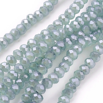 1 Strand Faceted Electroplate Imitation Jade Glass Rondelle Beads Strands, Full Rainbow Plated, Light Steel Blue, 3x2mm, Hole: 1mm, about 160~165pcs/strand, 15.35 inch~15.75 inch(39~40cm)
