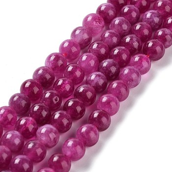 Dyed Natural Malaysia Jade Beads Strands, Round, Camellia, 6mm, Hole: 1mm, about 31pcs/strand, 7.48 inch(19cm)