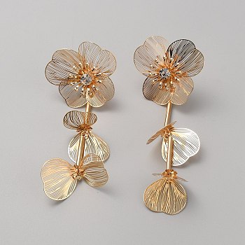 Flower with Butterfly Alloy Dangle Stud Earrings, Long Drop Earrings for Women, Golden, 102x37mm