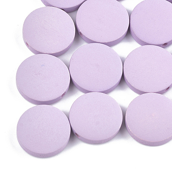 Painted Natural Poplar Wood Beads, Flat Round, Lilac, 20x5mm, Hole: 1.4mm