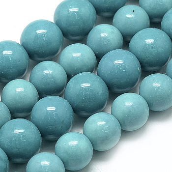 Synthetic Ocean White Jade Beads Strands, Dyed, Round, Dark Turquoise, 8~9mm, Hole: 1mm, about 48pcs/strand, 16.3 inch