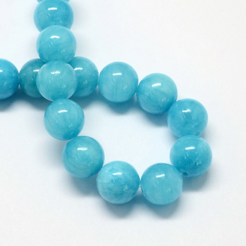 Natural Dyed Yellow Jade Gemstone Bead Strands, Round, Dodger Blue, 10mm, Hole: 1mm, about 40pcs/strand, 15.7 inch