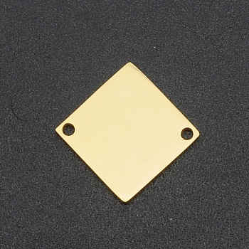 201 Stainless Steel Links Connectors, Laser Cut, Rhombus, Golden, 16x16x1mm, Hole: 1.4mm, Diagonal Length: 16mm, Side Length: 11.5mm.