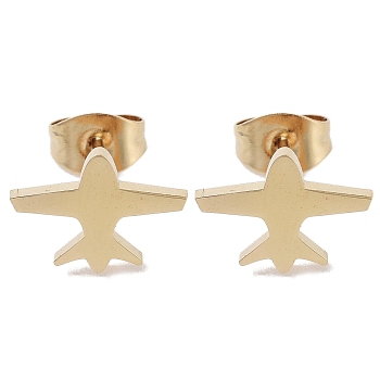 PVD Vacuum Plating 304 Stainless Steel Stud Earrings for Women, Airplane, Golden, 8.5x11.5mm