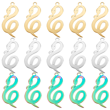 DICOSMETIC 24Pcs 3 Colors 304 Stainless Steel Pendants, Snake, Mixed Color, 29.5x13.5x1.5mm, Hole: 2mm, 8pcs/color