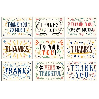 Thank You Theme Cards, for Birthday Thanksgiving Day, Rectangle with Mixed Pattern, Mixed Color, 10x15cm, 9pcs/set