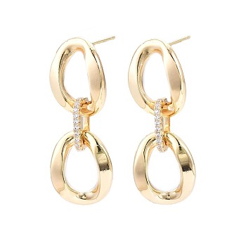 Cubic Zirconia Interlocked Oval Dangle Stud Earrings, Golden Brass Chunky Drop Earrings for Women, Nickel Free, Clear, 37.5x14mm, Pin: 0.7mm
