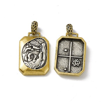 Rack Plating Brass Pendants, Cadmium Free & Lead Free & Nickle Free, Rectangle with Greece Coin Charm, Antique Silver & Antique Golden, 24.5x15.5x4mm, Hole: 4.5x3mm