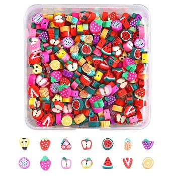 280Pcs 14 Style Handmade Polymer Clay Beads, Fruit, Mixed Color, 20pcs/style