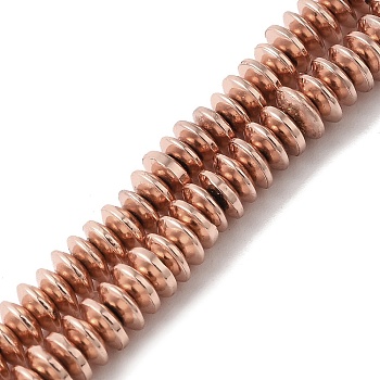 Electroplated Synthetic Non-magnetic Hematite Beads Strands, Saucer Beads, Rose Gold Plated, 4~4.5x1.5mm, Hole: 1mm, about 239pcs/strand, 15.75''(40cm)