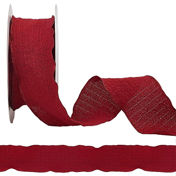 Polyester Wrinkle Ribbon, Clothes Accessories, Dark Red, 1 inch(25mm), about 10.00 Yards(9.14m)/Roll