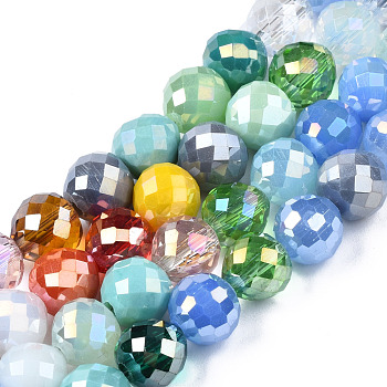 Electroplate Glass Beads Strands, Faceted, Strawberry Shape, Mixed Color, 8x7.5mm, Hole: 1.4mm, about 73pcs/strand, 21.65 inch(55cm)