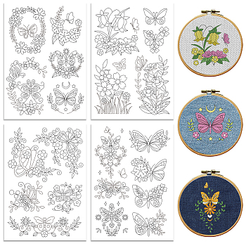 4 Sheets 11.6x8.2 Inch Stick and Stitch Embroidery Patterns, Non-woven Fabrics Water Soluble Embroidery Stabilizers, Butterfly, 297x210mmm