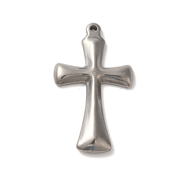 304 Stainless Steel Pendants, Cross Charm, Religion, Stainless Steel Color, 45x25.5x4mm, Hole: 1.8mm