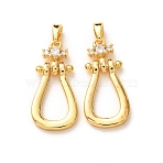 Brass Micro Pave Clear Cubic Zirconia Pendants, Horseshoe Charms, Rack Plating, Long-Lasting Plated, Cadmium Free & Lead Free, Real 18K Gold Plated, 24x11.5x3mm, Hole: 4x2.5mm(KK-A304-28C-G)