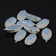 Silver Color Plated Brass Glass Pendants, Oval, WhiteSmoke, 24x15x7mm, Hole: 1mm(GLAA-J047-07S)
