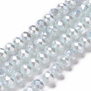 Opaque Glass Beads Strands, Faceted, Rondelle, Light Cyan, 8x6mm, Hole: 1mm, about 98pcs/strand, 24.02''(61cm)(GLAA-H022-01A-01)
