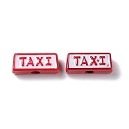 Spray Painted Alloy Bead, with Enamel, Rectangle with Word Taxi, Crimson, 6x14x5mm, Hole: 2mm(PALLOY-H134-55)