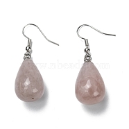 Natural Rose Quartz Dangle Earrings, with Brass Earring Hooks, Drop, Platinum, 43mm, Pin: 0.5mm(EJEW-P143-C18)