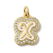 Brass Micro Pave Cubic Zirconia Pendants, with Jump Rings, Real 18K Gold Plated, Letter X, 17.5x14x2mm, Hole: 3.8mm(KK-K354-02G-X)