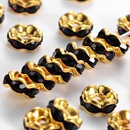 Brass Rhinestone Spacer Beads, Grade A, Rondelle, Golden and Nickel Free, Amethyst, about 6mm in diameter, 3mm thick, hole: 1mm(RSB028NF-17G)