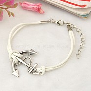 Personalized Tibetan Style Anchor Multi-strand Bracelets, with Korea Waxed Cotton Cord and Alloy Lobster Claw Clasps, Antique Silver, White, 190mm(X-BJEW-JB00654-04)