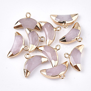 Electroplate Natural Rose Quartz Charms, with Iron Findings, Faceted, Moon, Golden, 12~13x18~19x5mm, Hole: 1.8mm(G-S344-48J)
