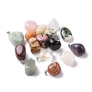 Natural Mixed Stone Pendants, Geometric Charms, with Platinum Tone Iron Snap on Bails, Mixed Shapes, 21.5~32x14~23.5x11~19mm, Hole: 5x3mm(G-K331-002)