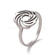 201 Stainless Steel Vortex Finger Ring, Hollow Wide Ring for Women, Stainless Steel Color, US Size 6 1/2(16.9mm)(RJEW-J051-34P)