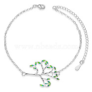 SHEGRACE Brass Link Bracelets, with Epoxy Resin and Cable Chains, Tree, Yellow Green, 6-1/2 inch(16.5cm)(JB564B)