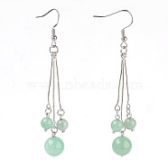 Natural Green Aventurine Dangle Earrings, with 304 Stainless Steel Earring Hooks and Iron Eye Pins, Round, 77~78mm, Pendant: 57~58mm, Pin: 0.6mm(EJEW-JE02813-07)