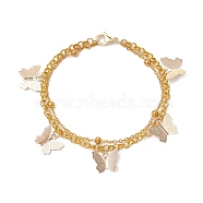 Brass Rolo Chain & Iron Cable Chain Multi-strand Bracelet, Butterfly Charm Bracelets for Women, Golden, 7-3/8 inch(18.7cm)(BJEW-JB10405)