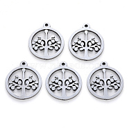 304 Stainless Steel Pendants, Laser Cut, Round Ring with Tree, Stainless Steel Color, 17x15x1mm, Hole: 1.2mm(X-STAS-N092-05)