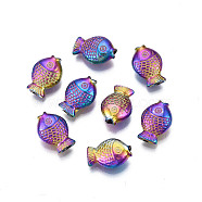 Rack Plating Rainbow Color Alloy Beads, Cadmium Free & Nickel Free & Lead Free, Fish, 11.5x8x4mm, Hole: 1.2~1.4mm(PALLOY-S180-331)