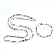 Unisex 304 Stainless Steel Wheat Chain, Foxtail Chain Bracelet & Necklace Jewelry Sets, with Lobster Claw Clasps, Stainless Steel Color, 8-1/4 inch(21cm), 29.52 inch(75cm)(SJEW-L198-001P)