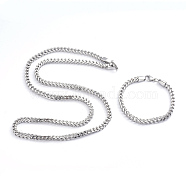 Tarnish Resistant Unisex 304 Stainless Steel Wheat Chain, Foxtail Chain Bracelet & Necklace Jewelry Sets, with Lobster Claw Clasps, Stainless Steel Color, 8-1/4 inch(21cm), 29.52 inch(75cm)(SJEW-L198-001P)