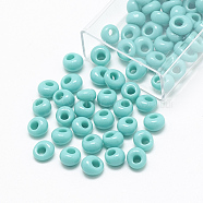 TOHO Japanese Fringe Seed Beads, Opaque Glass Round Hole Rocailles Seed Beads, Turquoise, 6x5.5~5.8mm, Hole: 2mm, about 33pcs/10g(X-SEED-R039-01-MA55)