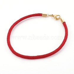 Braided Cotton Cord Bracelet Making, with 304 Stainless Steel Clasps, Golden, Red, 8-5/8 inch(21.8cm), 3mm(MAK-L018-03A-02-G)