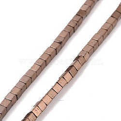 Electroplated Non-magnetic Synthetic Hematite Beads Strands, Cube, Coffee Plated, 1.5x1.5x1.5mm, Hole: 0.5mm, about 257~260pcs/strand, 15.59~15.75(39.6~40cm)(G-G862-03A)
