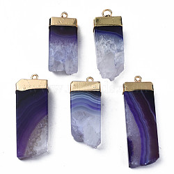 Natural Agate Pendants, Dyed, with Golden Brass Findings, Rack Plating, Nuggets, Medium Purple, 40~50x14.5~17x7.5~8.5mm, Hole: 1.8mm(G-Q998-039B)