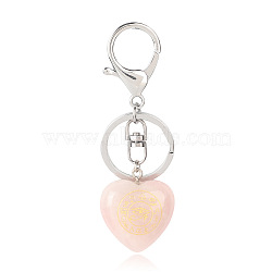 Natural Rose Quartz Heart with Eye of Horus Keychain, Reiki Energy Stone Keychain for Bag Jewelry Gift Decoration, 9.5x3cm(PW-WG82166-10)