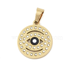 Ion Plating(IP) 304 Stainless Steel Enamel Rhinestone Pendants, Eye Charms, Real 18K Gold Plated, 21.5x19.5x2.5mm, Hole: 6.5x4mm(STAS-Q325-03H-G)