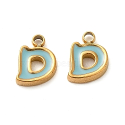 304 Stainless Steel Enamel Charms, Real 14K Gold Plated, Letter, Letter D, 7.5x5.5x1.3mm, Hole: 1.2mm(STAS-L022-292G-D)