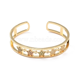 Colorful Cubic Zirconia Star Open Cuff Bangle, Brass Jewelry for Women, Cadmium Free & Lead Free, Real 18K Gold Plated, Inner Diameter: 2-1/4 inch(5.8cm)(BJEW-A123-15G)