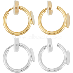 20Pcs 2 Color Brass Clip-on Earring Findings, Flat Round Earring Settings, with 20Pcs Silicone Earring Pads for Non-pierced Ears, Real 18K Gold Plated & 925 Sterling Silver Plated, 14x13.5x6mm, 10Pcs/color(KK-BBC0011-04)