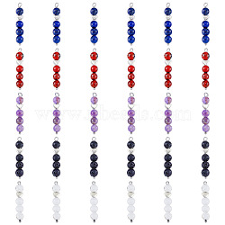 6 Set 5 Styles Natural Mixed Gemstone Pendants, Natural Lapis Lazuli & Red Jasper & Lava Rock & Amethyst & Howlite, with Silver Tone Alloy Heart Findings, Round Charm, 33~35x6~7mm, Hole: 1.8~2mm, 1pc/style, 5pcs/set(FIND-FH0005-66)