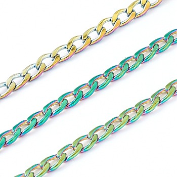 Ion Plating(IP) 304 Stainless Steel Curb Chains, Twisted Chain, Unwelded, with Spool, Rainbow Color, 6x4x1mm, 32.8 Feet(10m)/roll